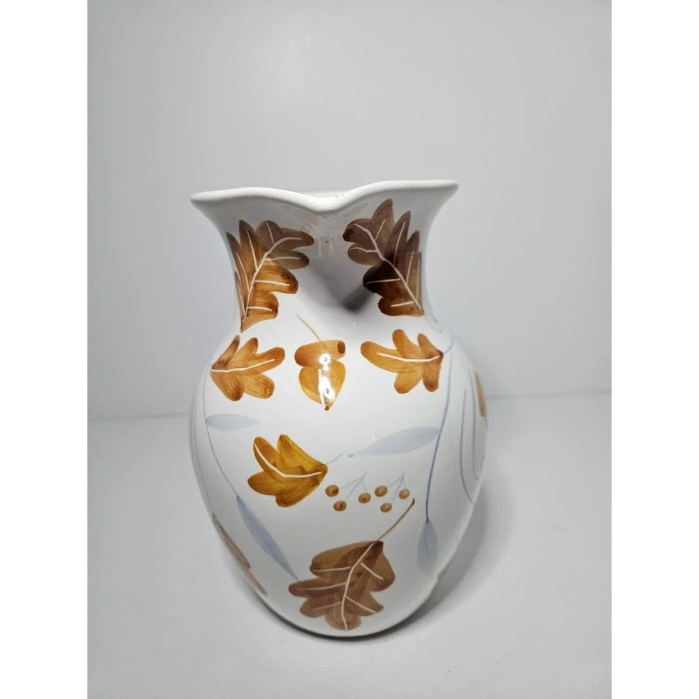 Teleflora Gift Ceramic Water Pitcher Hand Painted Fall Oak Leaves Berries White